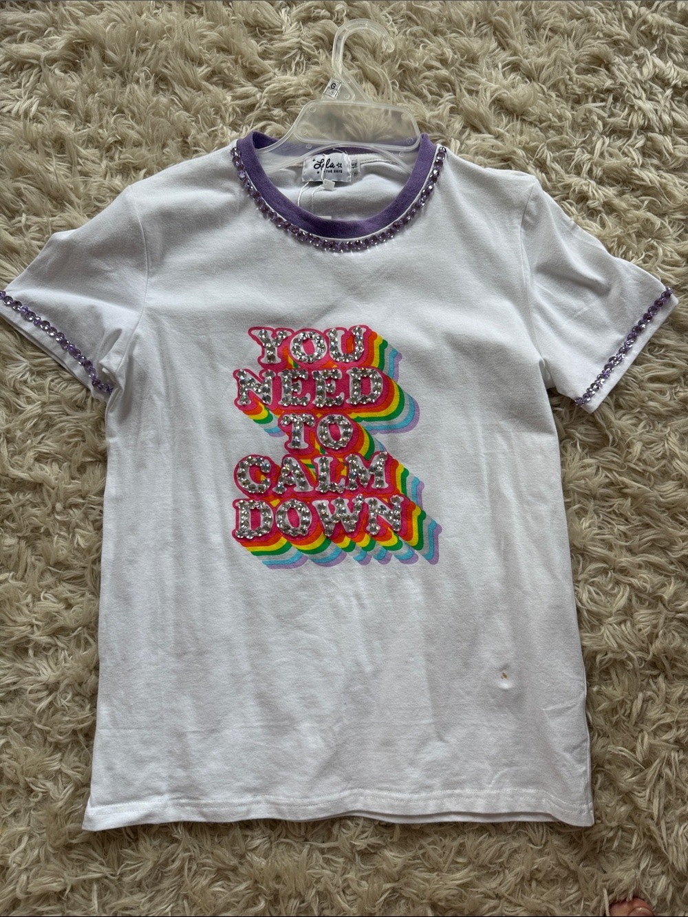 NWT Lola and the Boys Girls White Tee Graphic - You Need To Calm Down